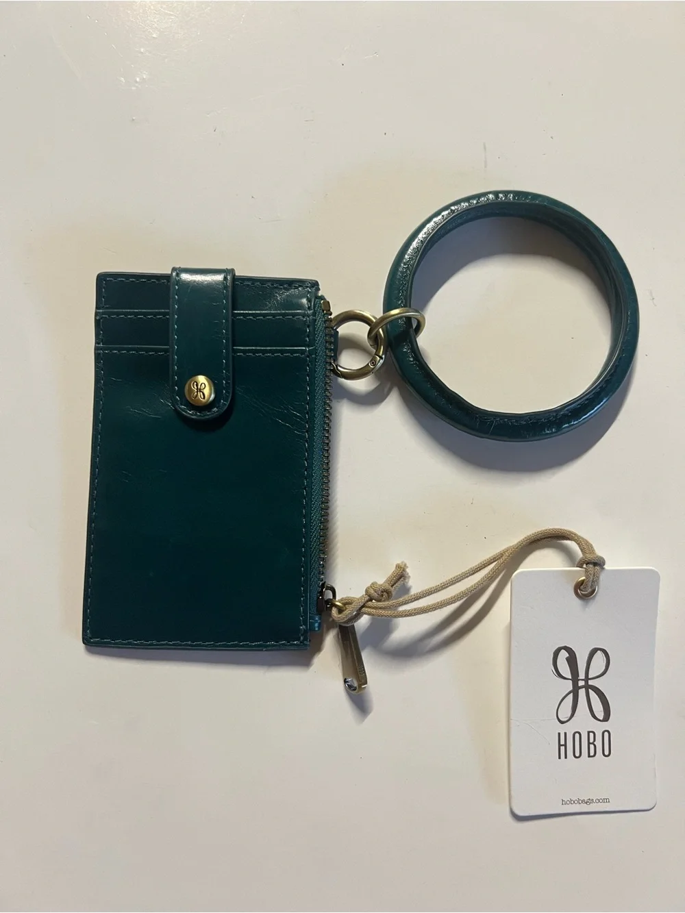 HOBO Teal Leather Wristlet Card Case with Bangle Ring